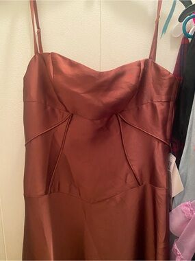 Azazie Rust Satin Strapless Slip Dress a line
